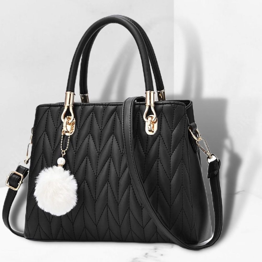 Designer Ladies Black Leather Top Handle Satchel Shoulder Tote Bag